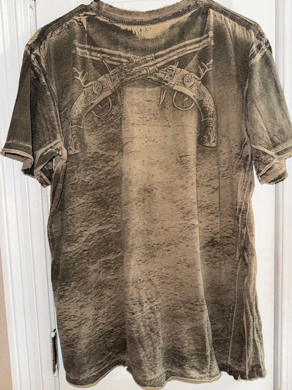 Affliction Size X-Large Men's Distressed Graphic Tee - Olive Brown Wash - Picture 3 of 3